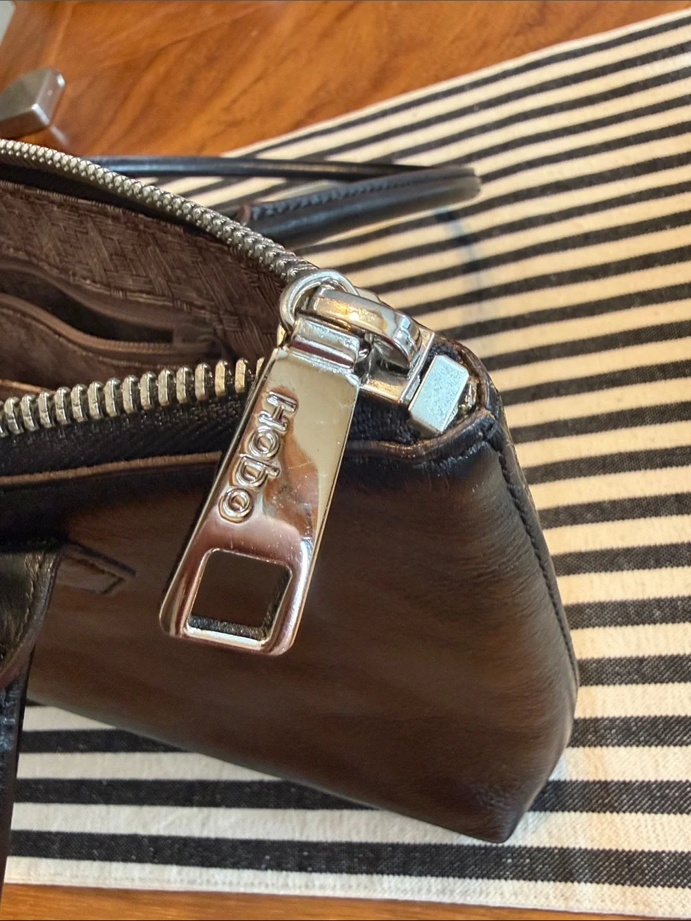 HOBO International Lola Black Leather Shoulder Bag Double Handle Tote